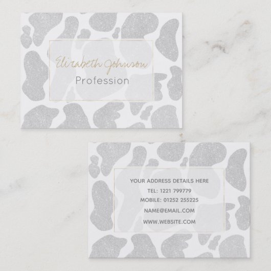 シンプル白い銀大きな牛の斑点 名刺 (正面/裏面)