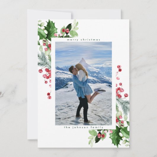 シンプル白い雪の水の色の緑豊かな緑の写真 シーズンカード (正面)