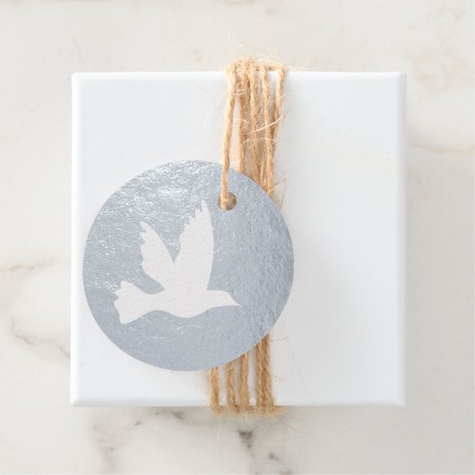 シンプル白い鳩飛んでいる鳥シルエット フェイバータグ (箱)