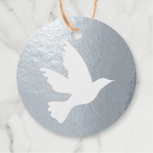 シンプル白い鳩飛んでいる鳥シルエット フェイバータグ (正面)