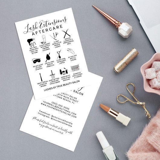 シンプル白い黒いラッシュエクステンションアフターケアアイコン 名刺