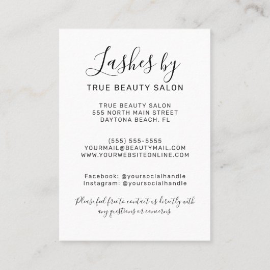 シンプル白い黒いラッシュエクステンションアフターケアアイコン 名刺 (裏面)