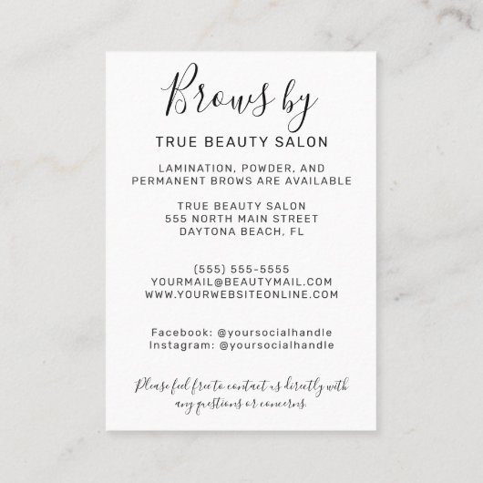 シンプル白い黒い眉アフターケアのアイコン 名刺 (裏面)