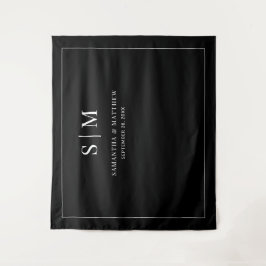 シンプル白い黒い背景結婚の背景 タペストリー