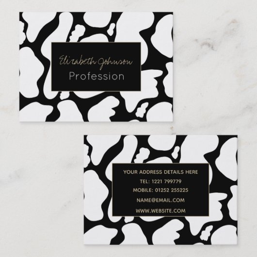 シンプル白い黒の大型牛の斑点の動物のパターン 名刺 (正面/裏面)