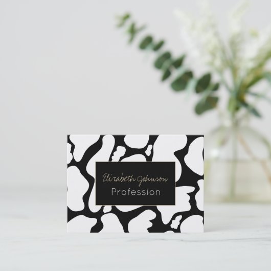 シンプル白い黒の大型牛の斑点の動物のパターン 名刺 (スタンド正面)