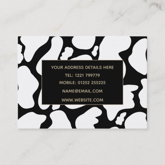 シンプル白い黒の大型牛の斑点の動物のパターン 名刺 (裏面)