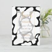 シンプル白い黒の大型牛の斑点の動物のパターン 招待状 (スタンド正面)