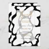 シンプル白い黒の大型牛の斑点の動物のパターン 招待状 (正面/裏面)
