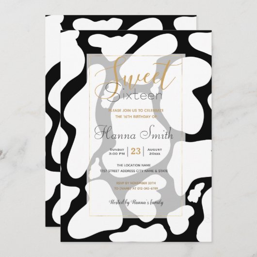 シンプル白い黒の大型牛の斑点の動物のパターン 招待状 (正面/裏面)