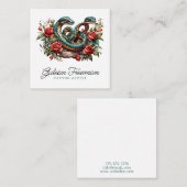 シンプル白とティール（緑がかった色）ヘビTattoo Artist スクエア名刺 (正面/裏面)