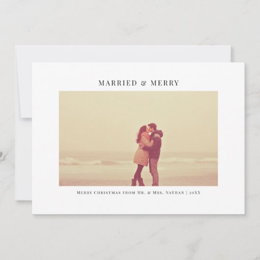 シンプル白と結婚したメリーのクリスマス写真 シーズンカード (正面)