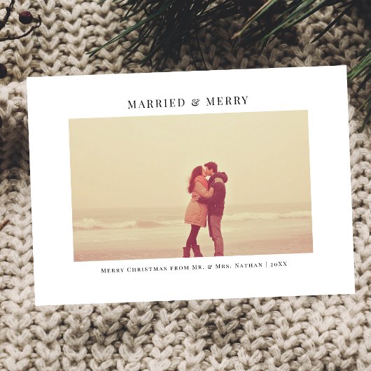 シンプル白と結婚したメリーのクリスマス写真 シーズンカード