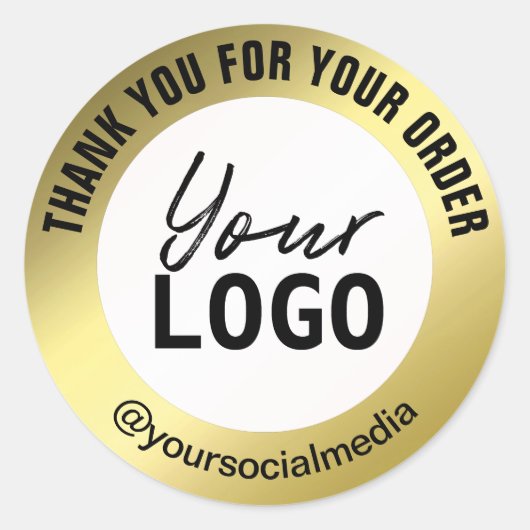 シンプル白と金ゴールドありがとう小包 ラウンドシール (正面)