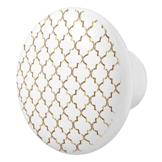 シンプル白と金ゴールドクローバー セラミックノブ (右)