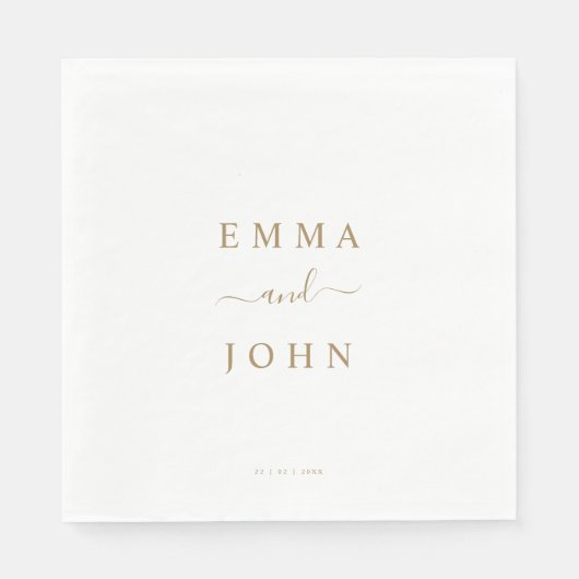 シンプル白と金ゴールドパーソナライズされた結婚の スタンダードランチョンナプキン (正面)