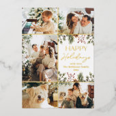 シンプル白と金ゴールド写真ハッピーホリデーズカード 箔招待状 (正面)