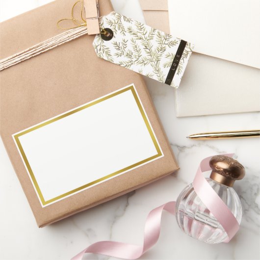 シンプル白と金ゴールド縁ど 長方形シール (ギフト)