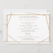 シンプル白と金属の金ゴールド幾何学的招待状 招待状 (正面)