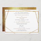 シンプル白と金属の金ゴールド幾何学的招待状 招待状 (正面/裏面)