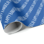 シンプル白と青ハッピーハヌッカスクリプト ラッピングペーパー (ロールコーナー)