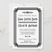 シンプル白と黒のアールデコ結婚式 招待状 (正面)