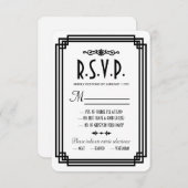 シンプル白と黒のアールデコ結婚式RSVPカード 出欠カード (正面/裏面)