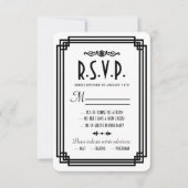 シンプル白と黒のアールデコ結婚式RSVPカード 出欠カード (正面)