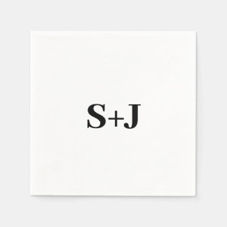シンプル白と黒のカップルのイニシャル結婚 スタンダードカクテルナプキン