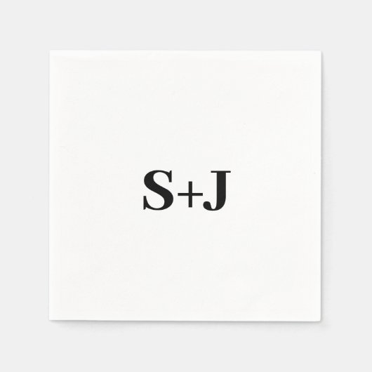 シンプル白と黒のカップルのイニシャル結婚 スタンダードカクテルナプキン (正面)