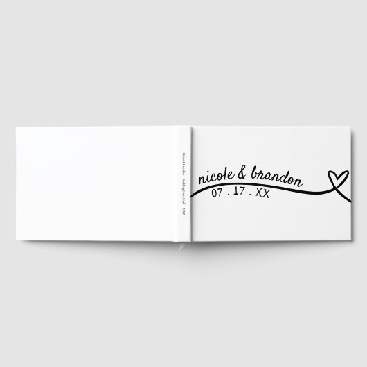 シンプル白と黒のハート結婚ズ ゲストブック (全面)