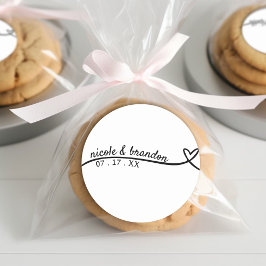 シンプル白と黒のハート結婚ズ ラウンドシール