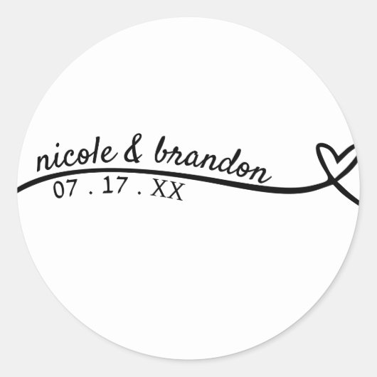 シンプル白と黒のハート結婚ズ ラウンドシール (正面)