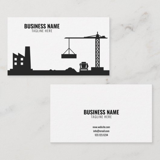 シンプル白と黒の建築サイトのシルエット 名刺 (正面/裏面)