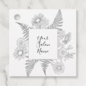 シンプル白と黒の線描の花フローラ フェイバータグ (正面)