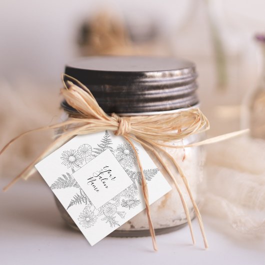 シンプル白と黒の線描の花フローラ フェイバータグ