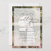 シンプル白と黒の金ゴールド縁ど写真結婚s 招待状 (正面)