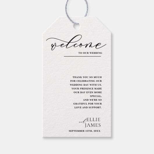 シンプル白と黒モダンの結婚感謝 ギフトタグ (正面)