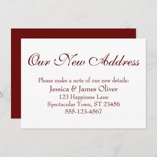 シンプル白のエレガントBurgundyの新アドレス エンクロージャーカード (正面/裏面)