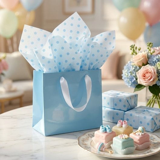 シンプル白のベビーブルー水玉模様パターン 薄葉紙