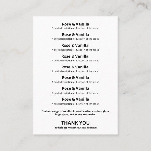 シンプル白ろうそくの香りリストのロゴ 名刺 (裏面)