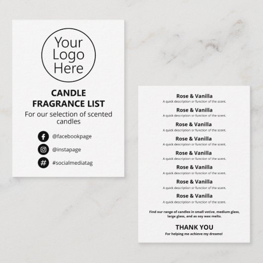 シンプル白ろうそくの香りリストのロゴ 名刺 (正面/裏面)