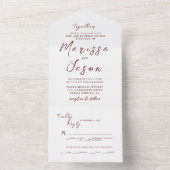 シンプル白エレガントとブルゴーニュ結婚の オールインワン招待状 (内側)