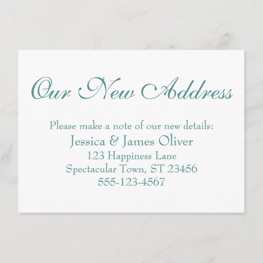 シンプル白エレガントの新しいアドレス光ティール（緑がかった色） エンクロージャーカード (正面)