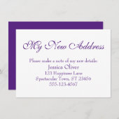 シンプル白エレガントの紫の新しい住所 エンクロージャーカード (正面/裏面)