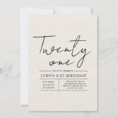 シンプル白エレガントカンバ21歳の誕生日パーティー 招待状 (正面)