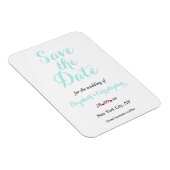 シンプル白エレガントティール（緑がかった色）結婚式の日付を保存 マグネット (右側)