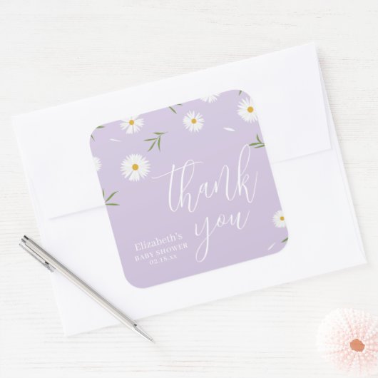 シンプル白エレガントデイジー赤ちゃんシャワーありがとう スクエアシール (封筒)