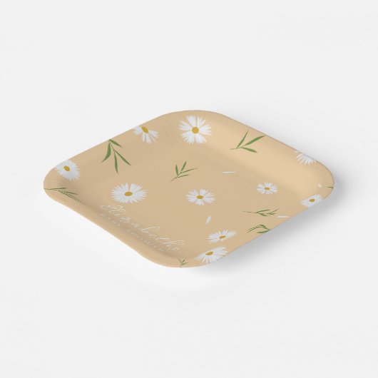 シンプル白エレガントデイジー赤ちゃんシャワー ペーパープレート (傾斜あり)