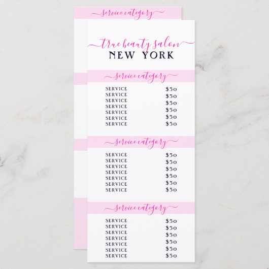 シンプル白エレガントピンクサロン価格表 (正面/裏面)